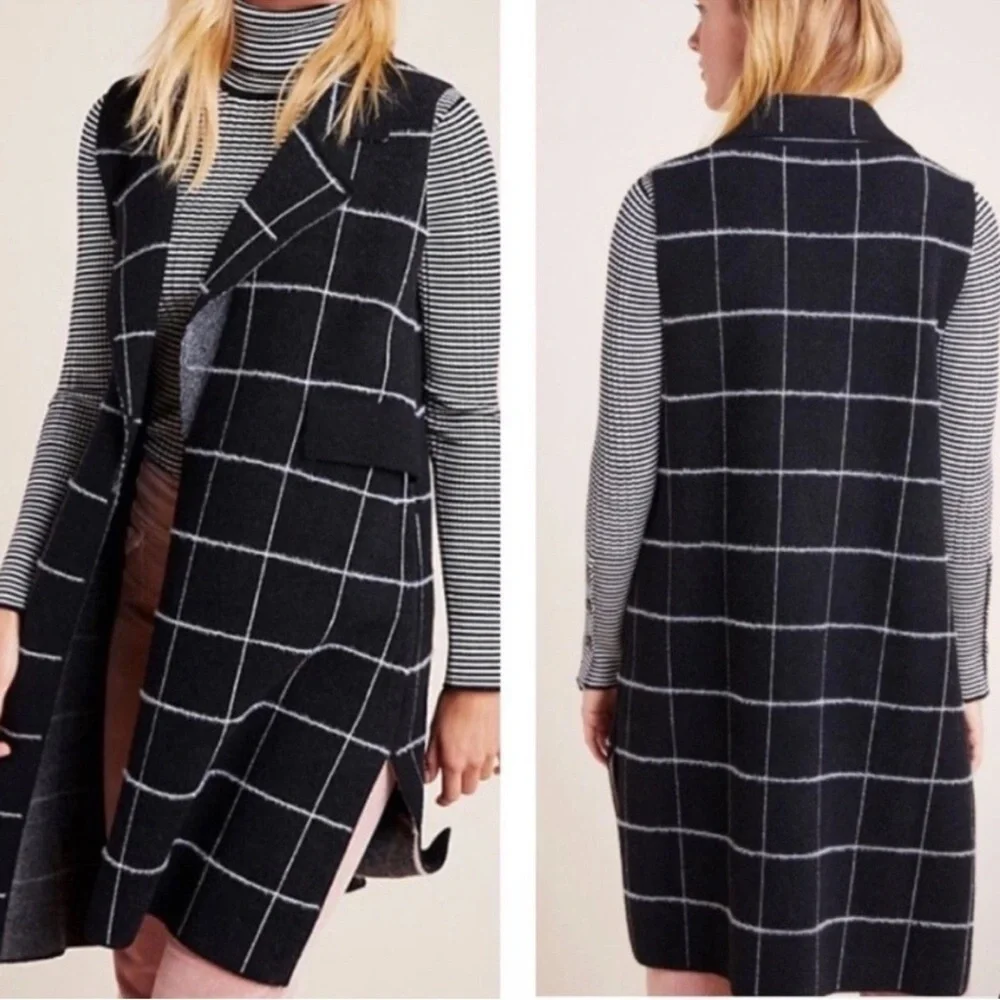 Anthropologie Quinn Windowpane Longline Duster Vest One Size OS